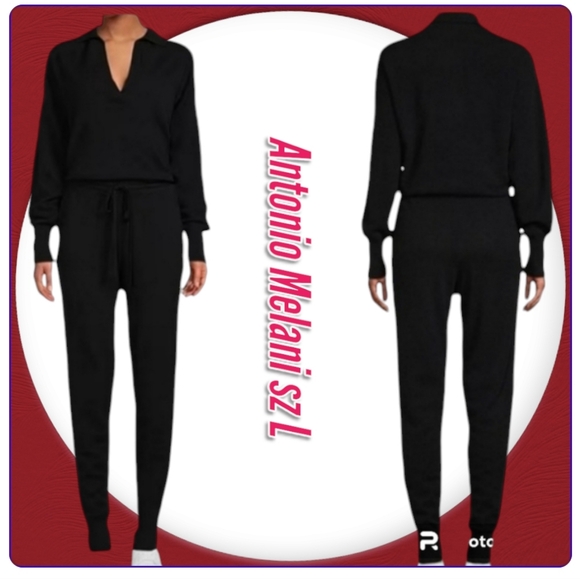 Antonio Melani Polo V-Neck Drawstring Cashmere Long sleeves pull On Jumpsuit - Picture 1 of 13